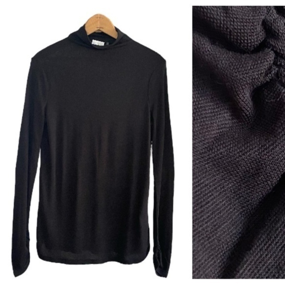 Ecru Black Mock Neck Long Sleeve Top